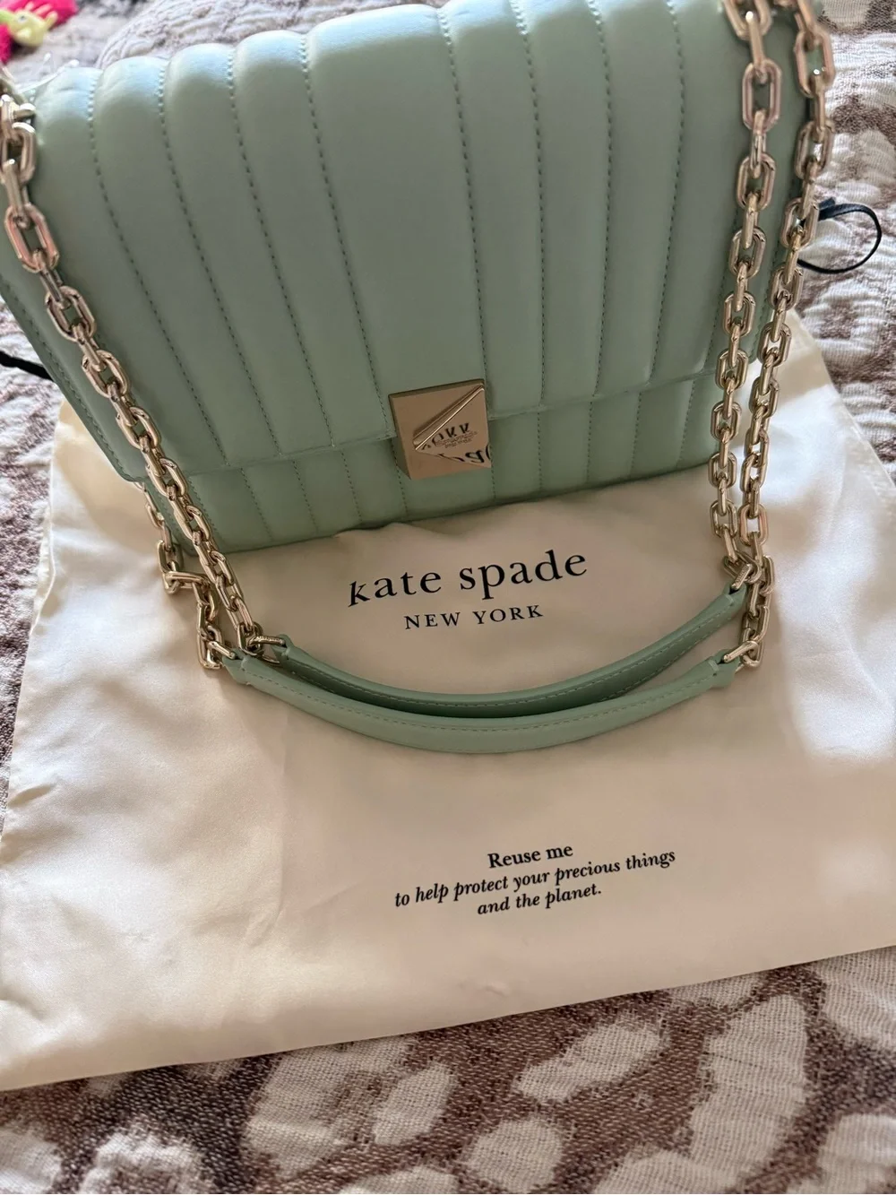 kate spade mint quilted shoulder bag with gold chain